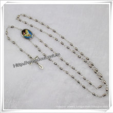 Wood Beads Cord Rosary, Metal Beads Rosary, Cross Religious Necklace (IO-cr189)